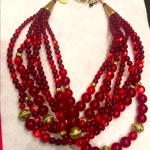 NEW Chicos 18 inch red and gold layered beads